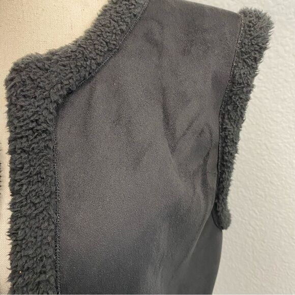 Ralph Lauren Faux Suede Leather Shearling Black Vest Open Front Sexy Glam SZ XL - Picture 3 of 6